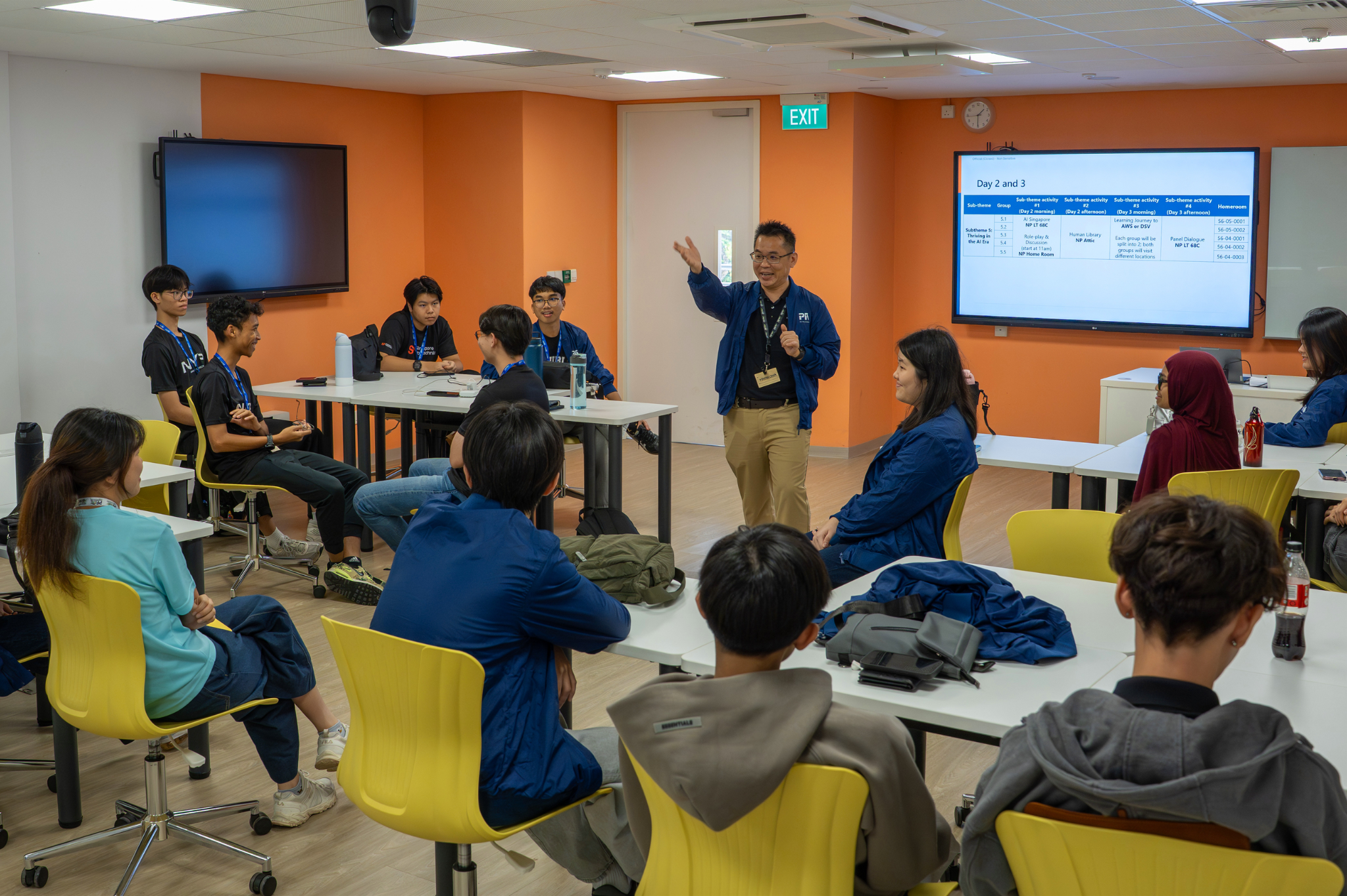 Student delegates participating in guided sub-theme discussions, exchanging perspectives and ideas with facilitator.